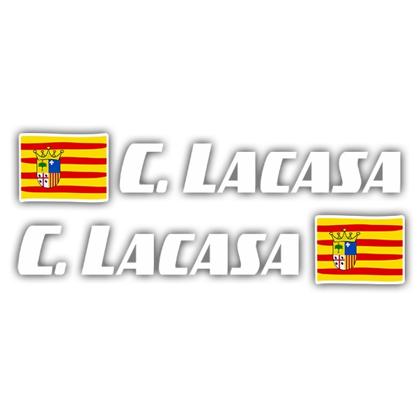 Car & Motorbike Stickers: 2X Flags Aragon + Name sport white