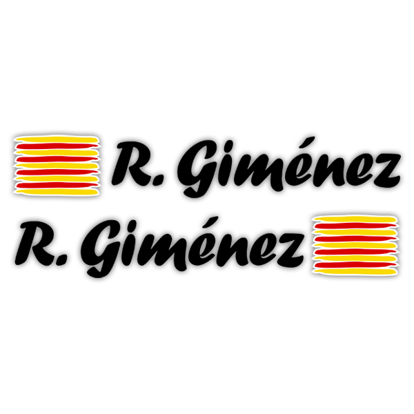 Car & Motorbike Stickers: 2X Flags Catalonia + Name calligraphic black