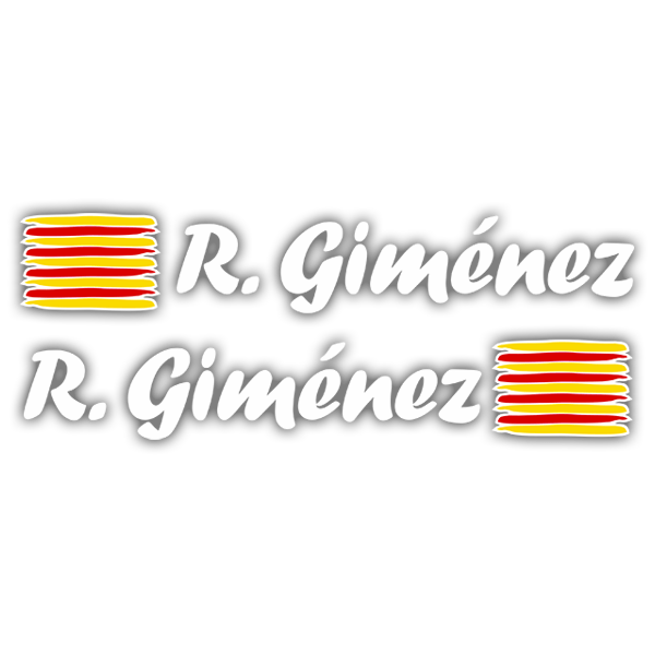 Car & Motorbike Stickers: 2 Flags Catalonia + Name calligraphic white