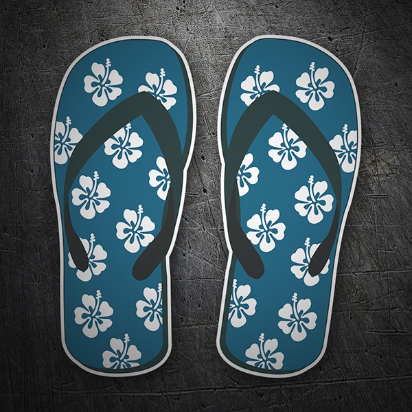 Car & Motorbike Stickers: Blue flip flops with hibiscus flowers