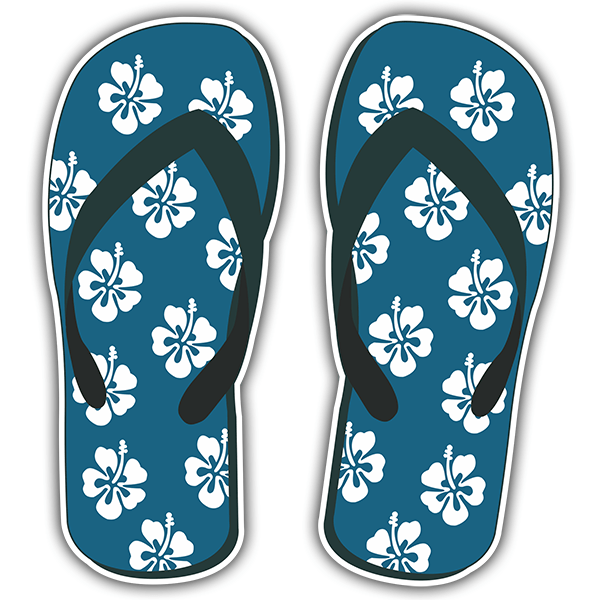 Car & Motorbike Stickers: Blue flip flops with hibiscus flowers