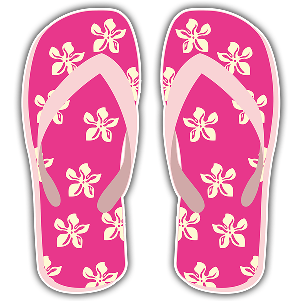 Car & Motorbike Stickers: Magenta flip flops with Hawaiian flowers