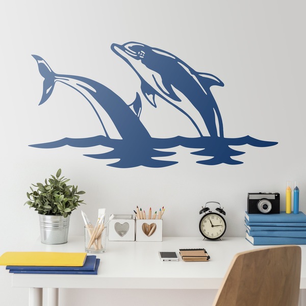 Wall Stickers: Couple of dolphins jump in the sea