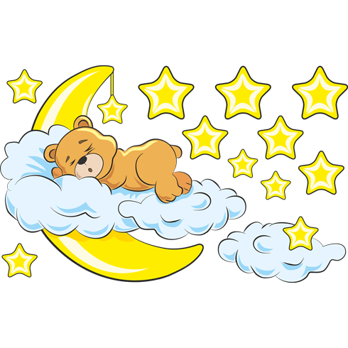 Stickers for Kids: Bear in the clouds and moon yellow