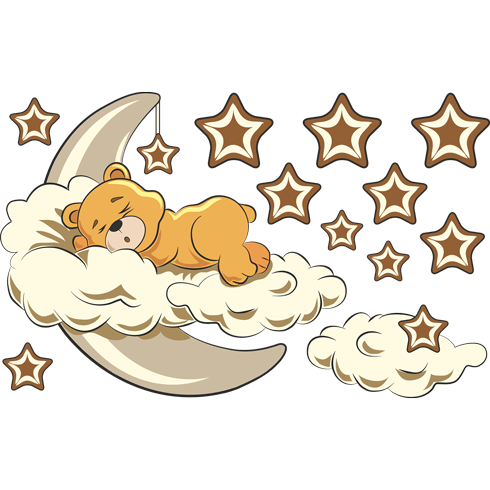 Stickers for Kids: Bear in the clouds and moon neutral