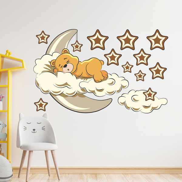 Stickers for Kids: Bear in the clouds and moon neutral