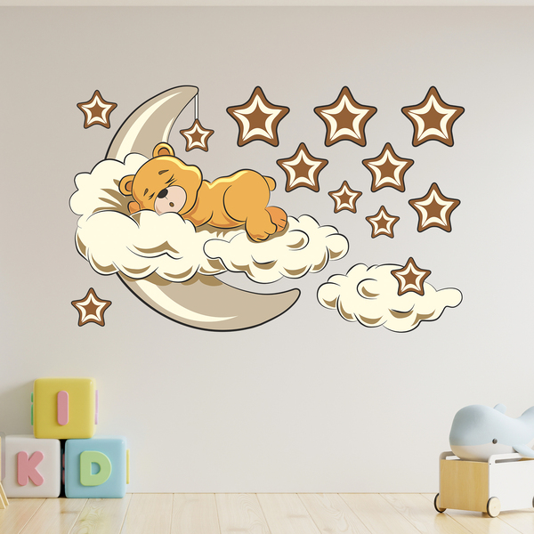 Stickers for Kids: Bear in the clouds and moon neutral