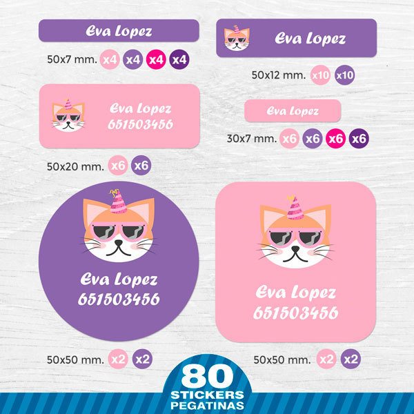 Car & Motorbike Stickers: Kit Name labels party cat