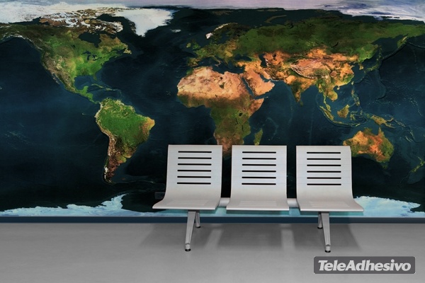 Wall Murals: World map from satellite