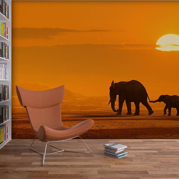 Wall Murals: Mother and elephant calf 0