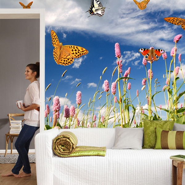 Wall Murals: Butterflies in Lavender field 0