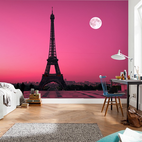 Wall Murals: Eiffel tower with magenta sky
