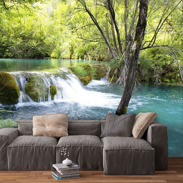 Wall Murals: Vegetation and river with waterfall 0
