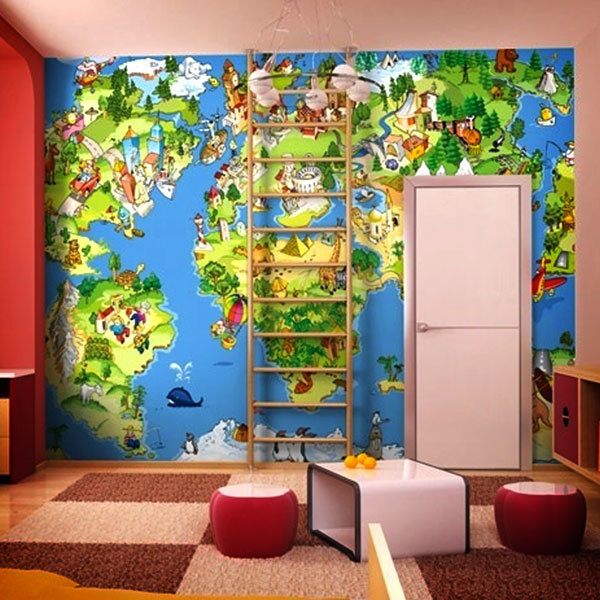 Wall Murals: Animated child world map