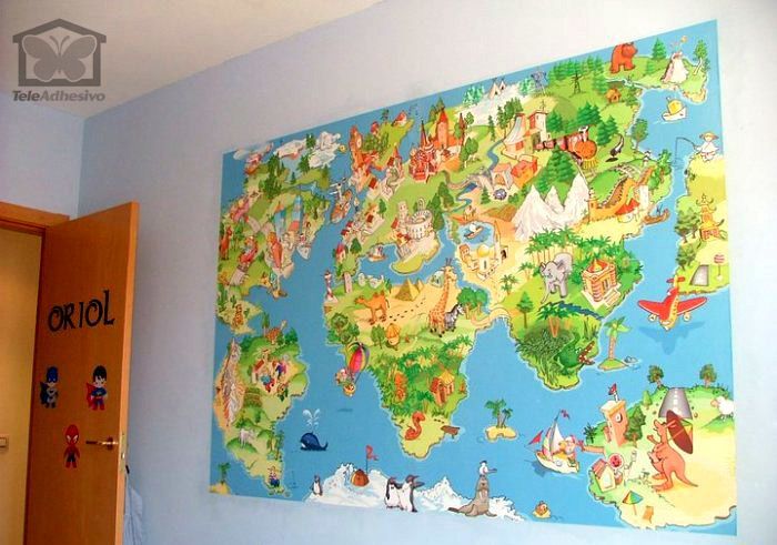 Wall Murals: Animated child world map