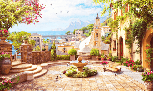 Wall Murals: Classic town square
