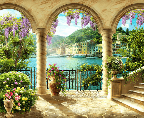 Wall Murals: Columns lakeside patio