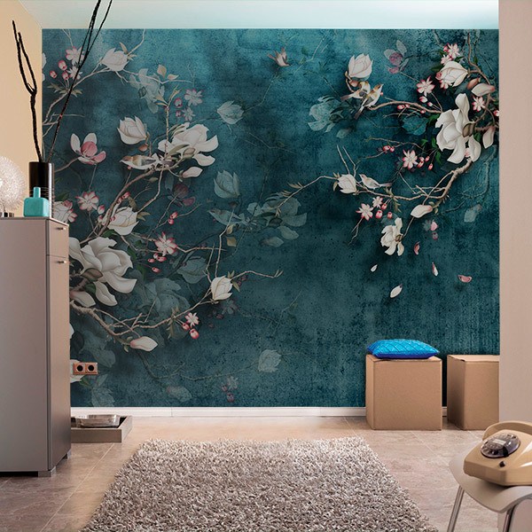 Wall Murals: White Flowers and Roses 0