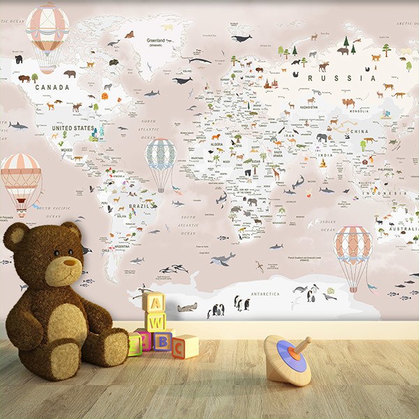Wall Murals: World Map with Animals