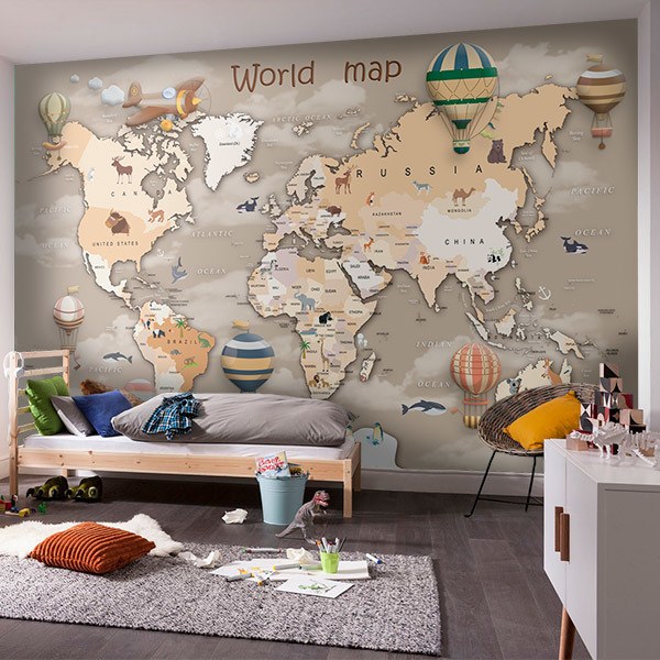 Wall Murals: World Map for Children