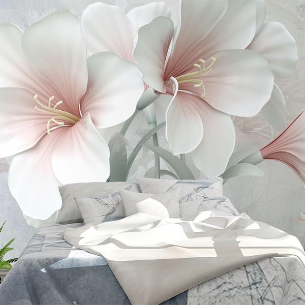 Wall Murals: White Amaryllis and Roses 0