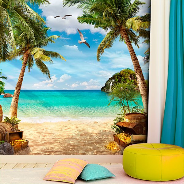 Wall Murals: Seagulls over the Treasure on the Beach 0