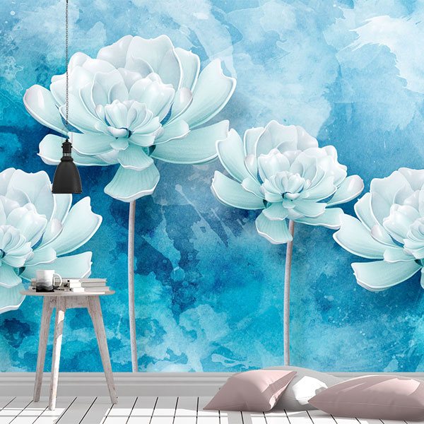 Wall Murals: Flowers Blue background 0