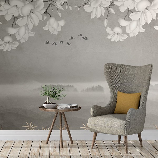 Wall Murals: Landscape with White Flowers 0
