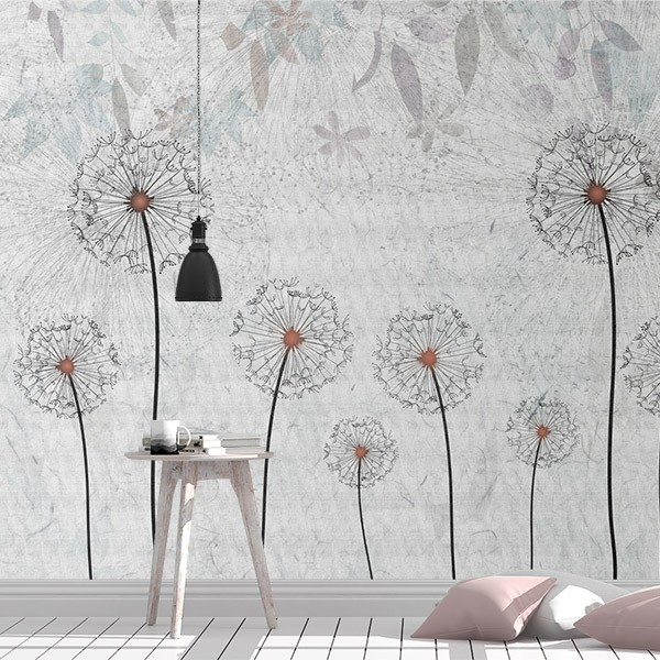 Wall Murals: Dandelions with Grey Background 0