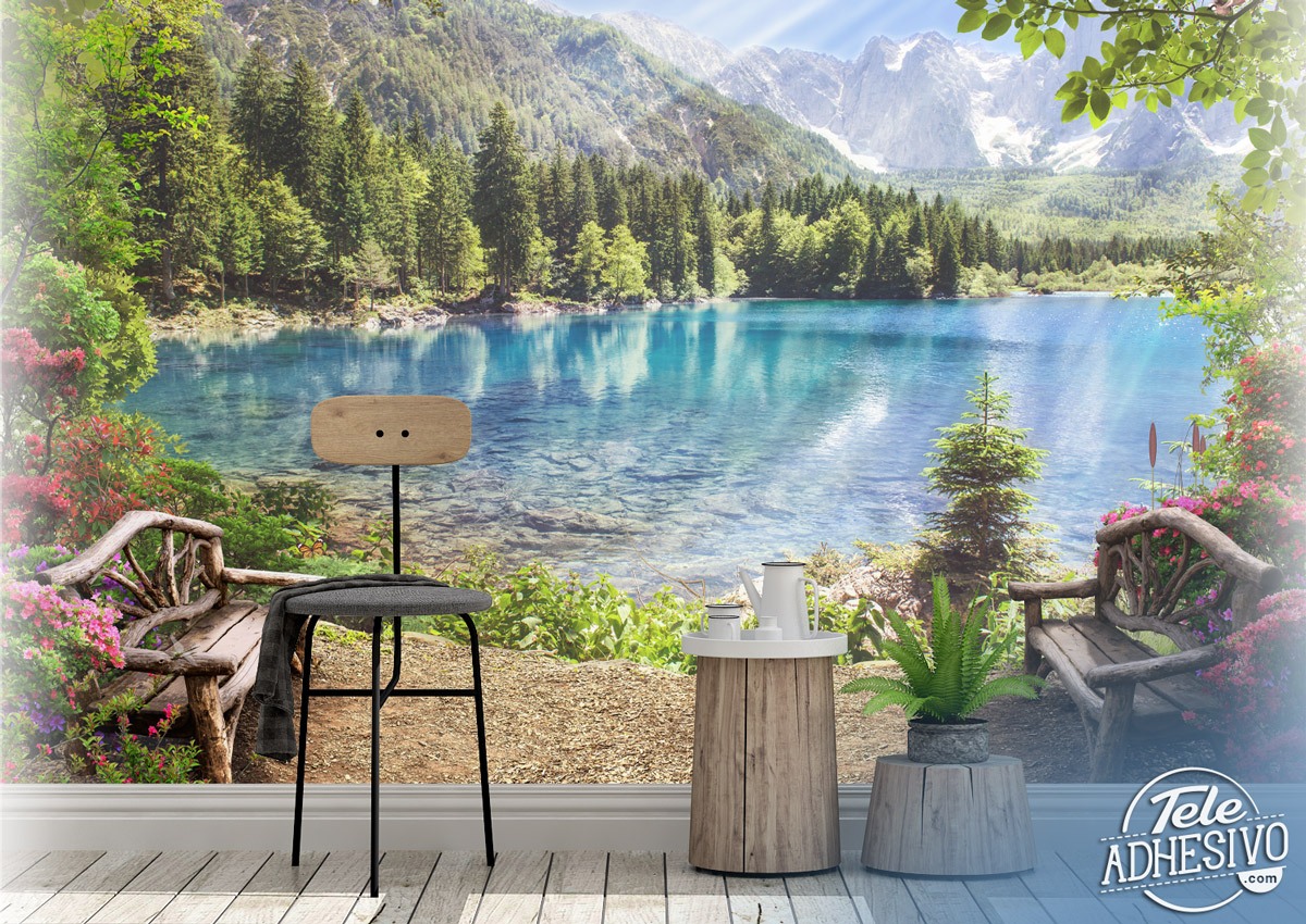 Wall Murals: Benches by the Lake