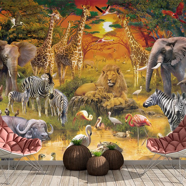 Wall Murals: Animals of the sheet at sunset 0