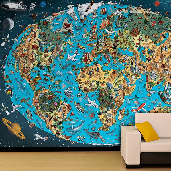 Wall Murals: Illustrated world map