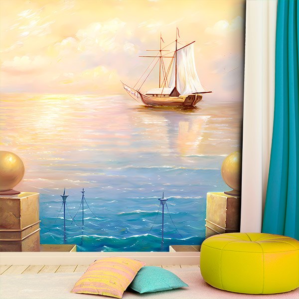 Wall Murals: Sailboat at sunset 0