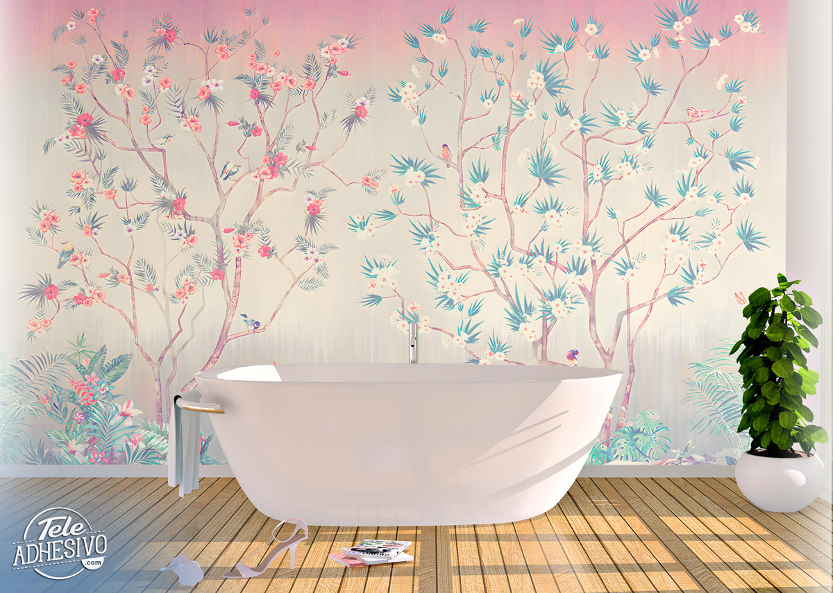 Wall Murals: Trees in pastel colours