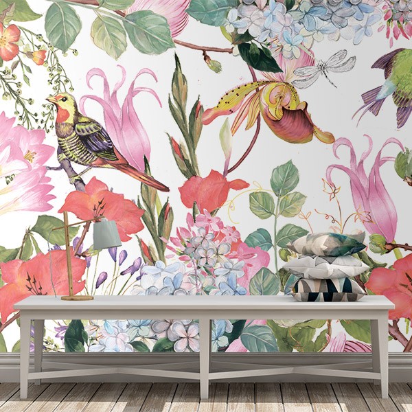 Wall Murals: Birds camouflaged with flowers 0