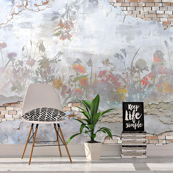 Wall Murals: Painted bricks and flowers 0