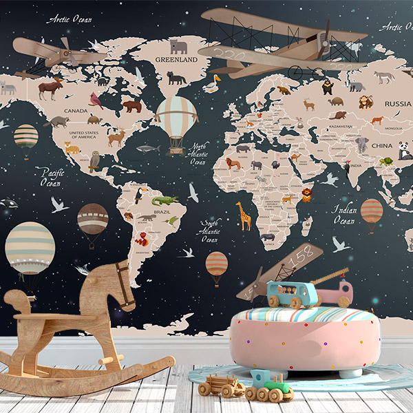 Wall Murals: Children's world map stars 0