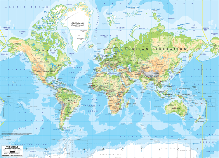 Wall Murals: Physical World Map