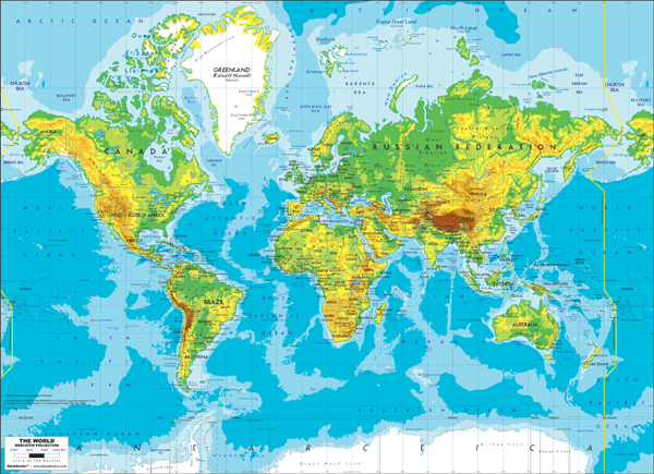 Wall Murals: World Map Relief