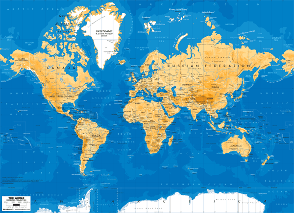 Wall Murals: World Map arid tone