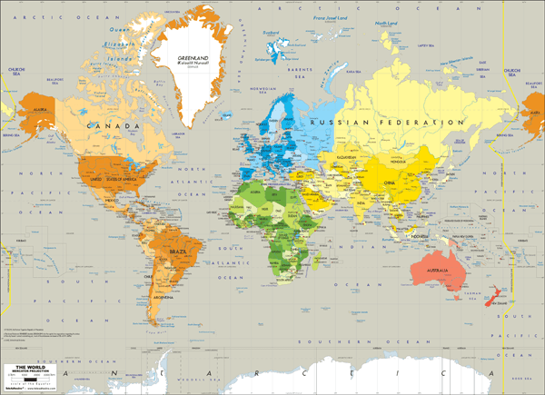 Wall Murals: Political World Map Continents