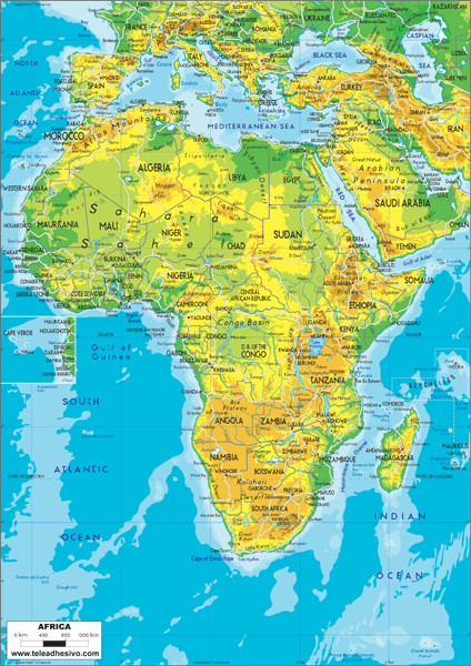 Wall Murals: Africa map of the land relief