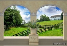 Wall Murals: Green meadow and farmhouse 2