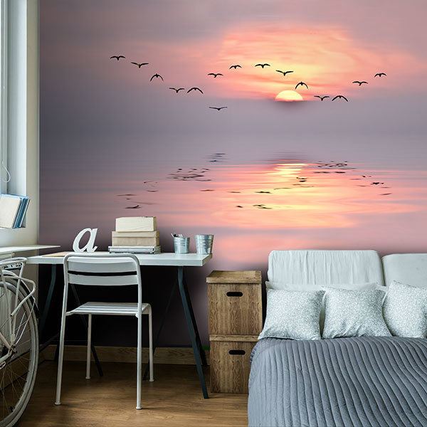 Wall Murals: Sunset among seagulls 0