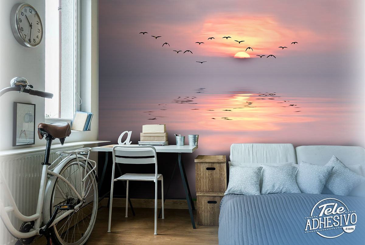 Wall Murals: Sunset among seagulls