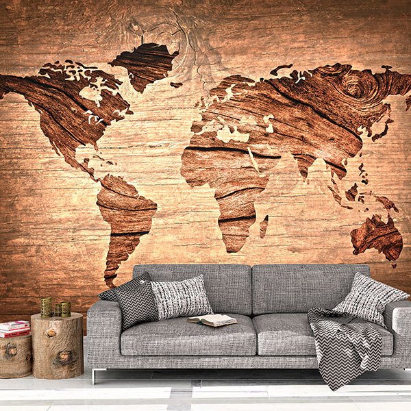 Wall Murals: Wooden world map