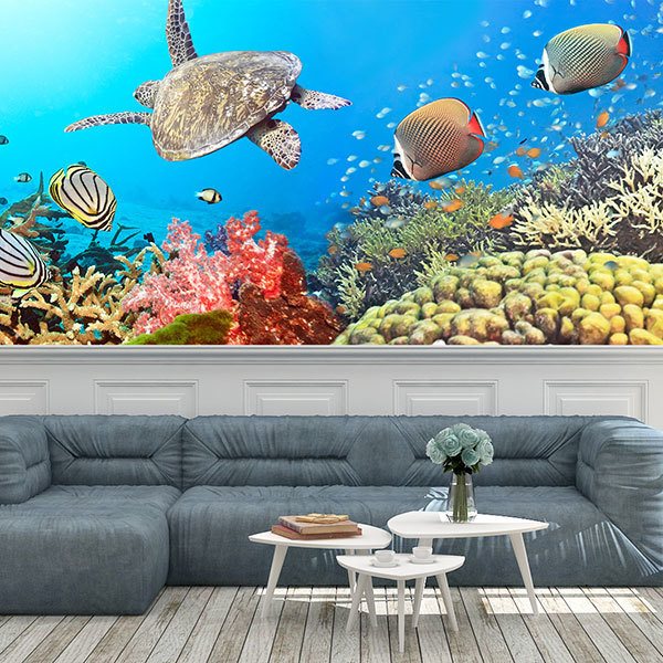 Panoramic Fantasy Fish Under Sea 3D Window Wall Sticker Art Decal Mural