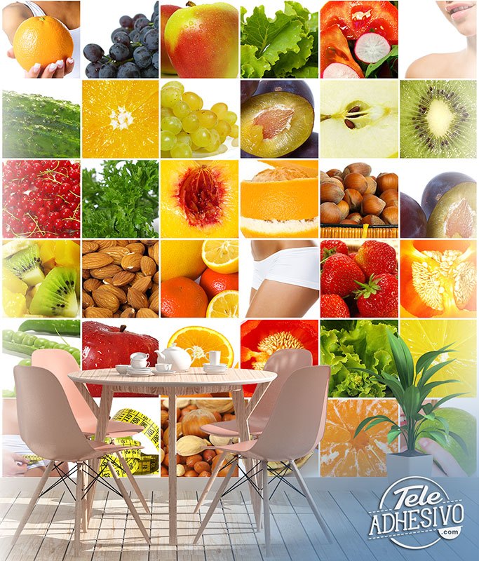 Wall Murals: Collage of fruits and food