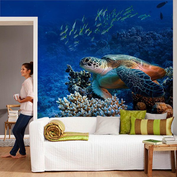 Wall Murals: Green turtle under the sea 0