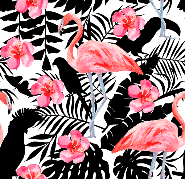 Wall Murals: Printed of Flamingos and flowers